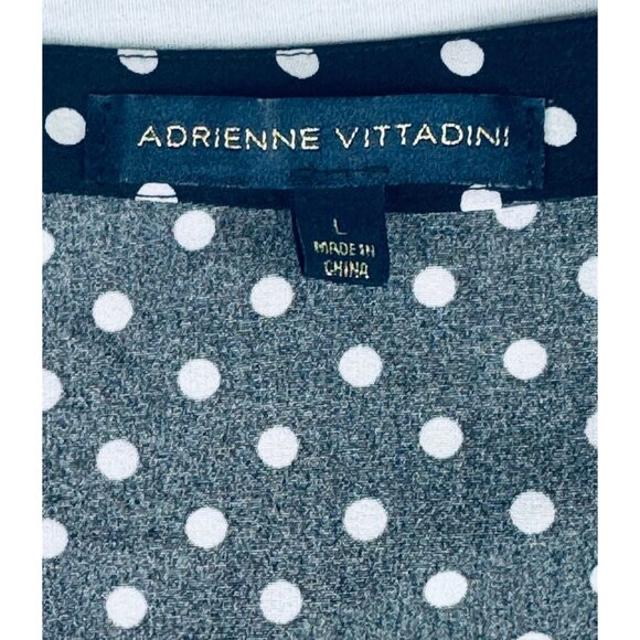 Adrienne Vittadini Polka Dot Blouse L Black & White Zip Accents - Picture 4 of 13